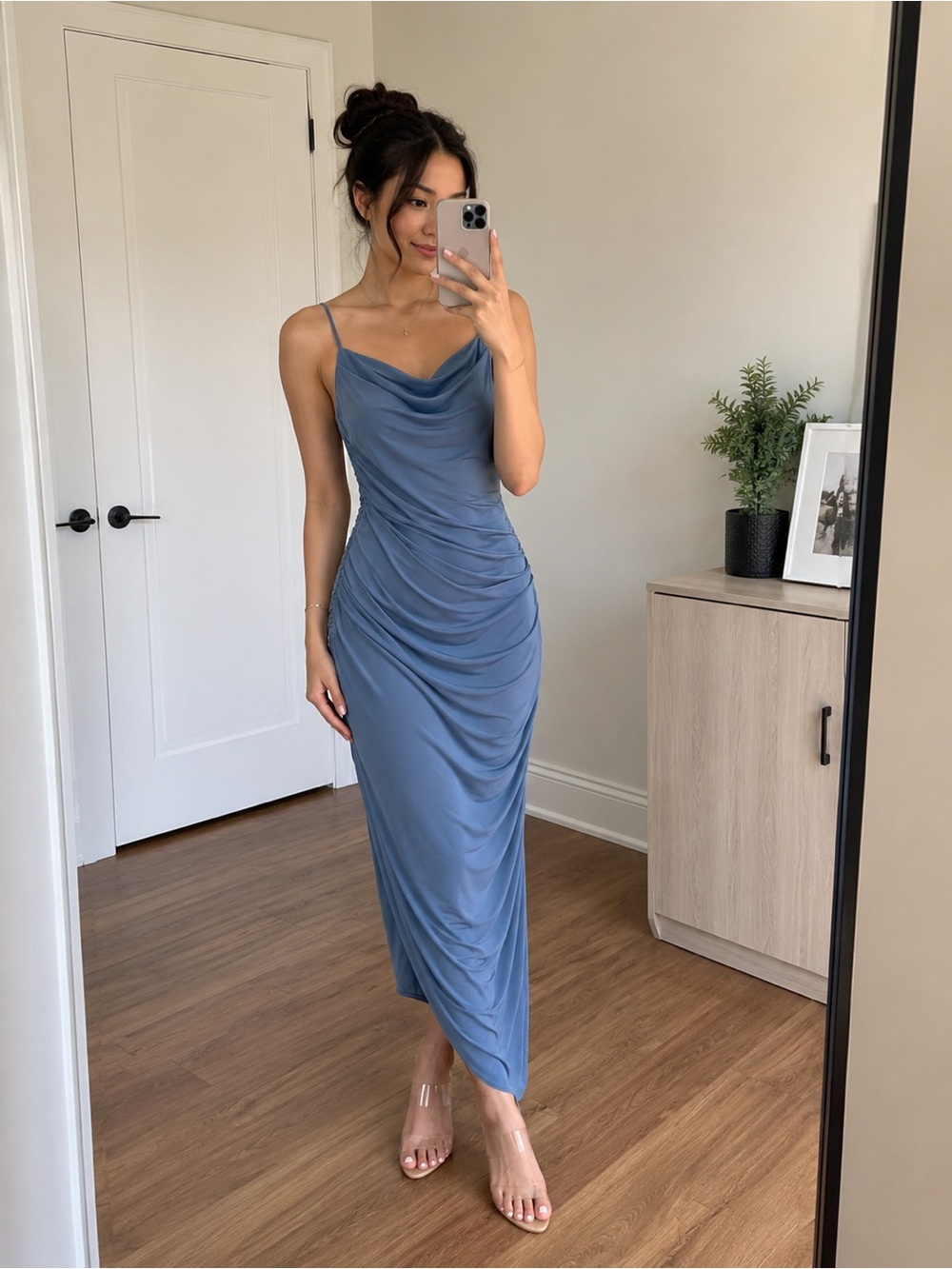 Women Blue Draped Slip Dress